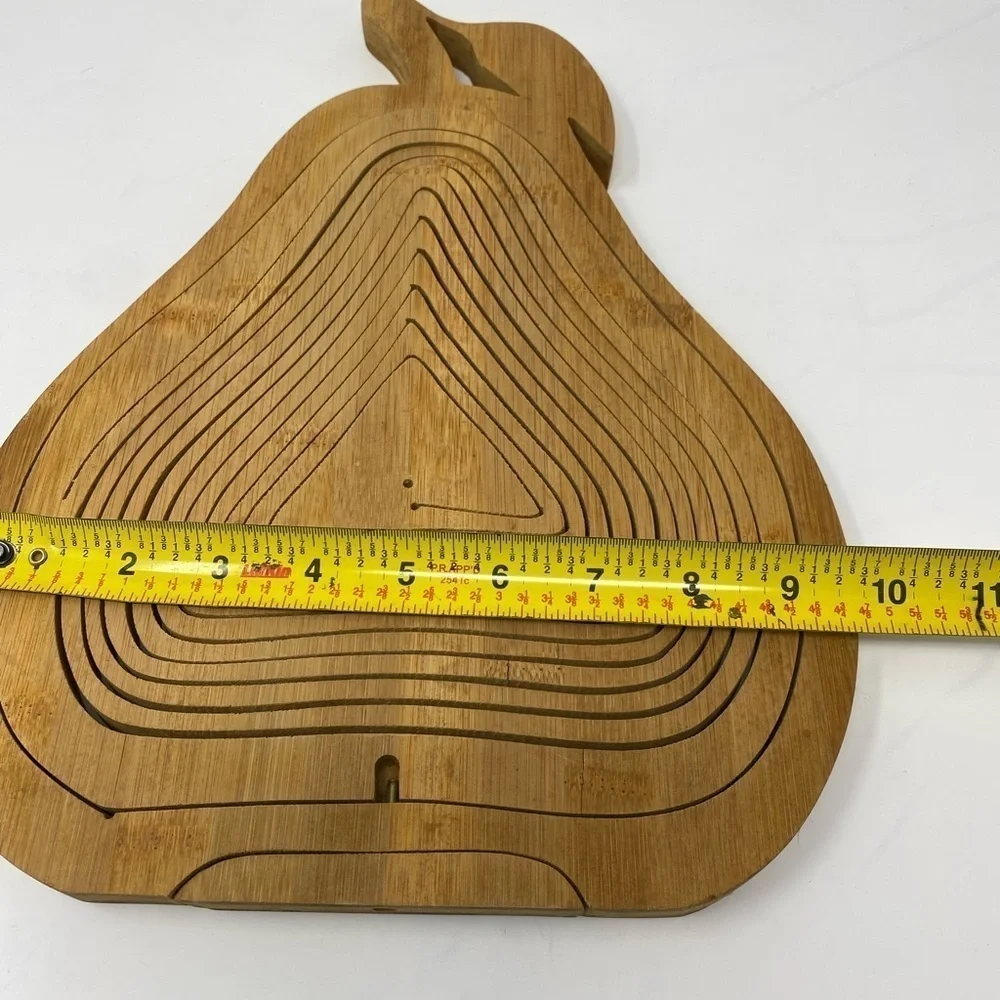 Collapsible Pear Shaped Spiral Cut Bamboo Fruit Basket Charcuterie Board Trivet